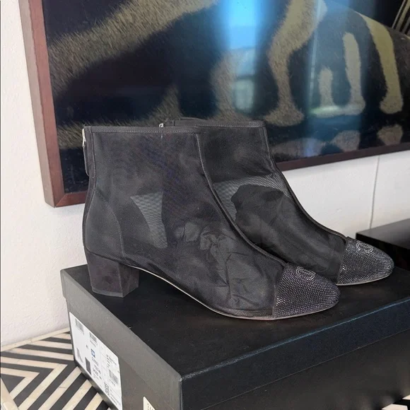 CHANEL Black Mesh Ankle Booties - Picture 2 of 8
